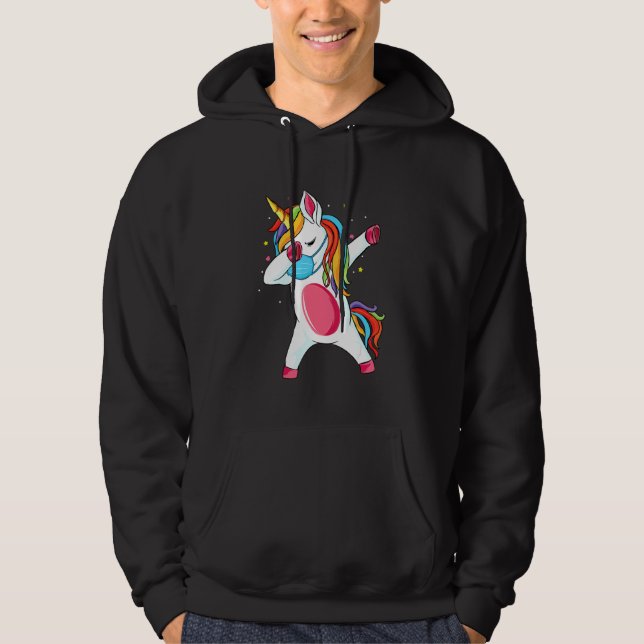 Dab Unicorn  Dabbing Unicorn Mouth Guard Breathing Hoodie (Front)