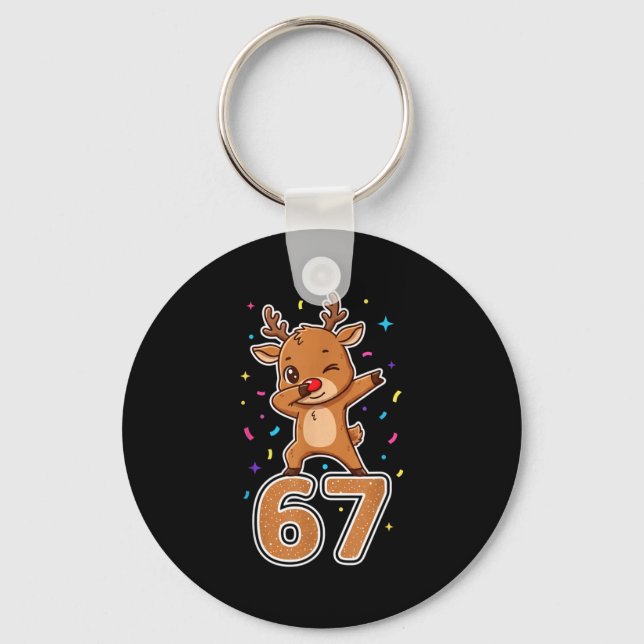 Dabbing 67 Reindeer 67 Funny Six Seven Meme Gen Z  Key Ring (Front)