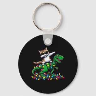 Dabbing Aegean Cat On Xmas Lights Dinosaur T Rex B Key Ring