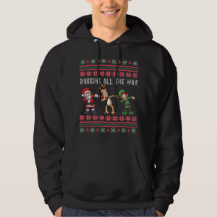 Dabbing All the Way Santa Reindeer Elf Ugly Xmas Hoodie