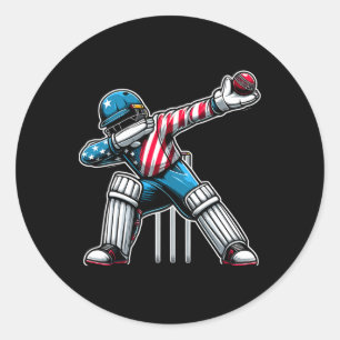 Dabbing American Flag Usa Cricket Fans Classic Round Sticker