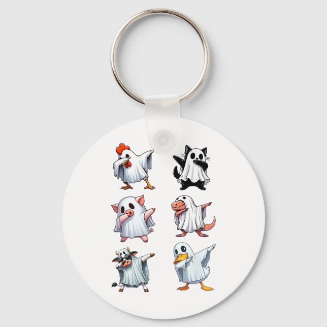 Dabbing Animals Farm Halloween Ghost Costume Funny Key Ring (Front)