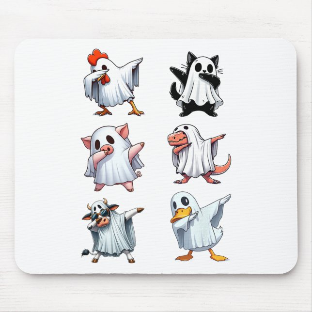 Dabbing Animals Farm Halloween Ghost Costume Funny Mouse Mat (Front)