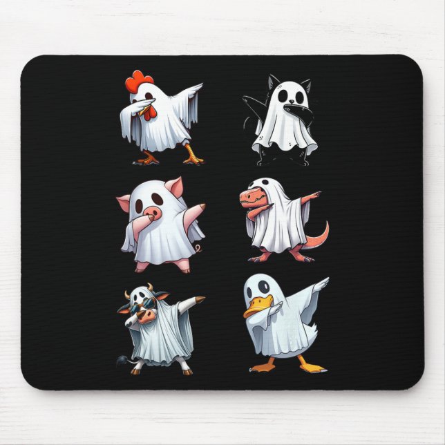 Dabbing Animals Farm Halloween Ghost Costume Funny Mouse Mat (Front)