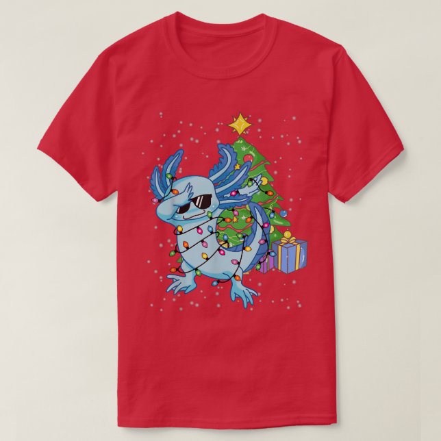 Dabbing Aolotl Christmas Lights Tree Funny Aolotl  T-Shirt (Design Front)