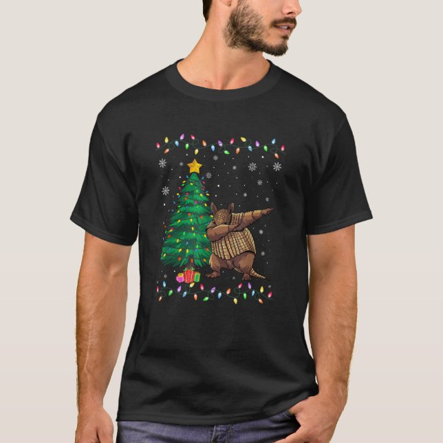 Dabbing Armadillo Xmas Tree Lights Ugly Christmas  T-Shirt (Front)