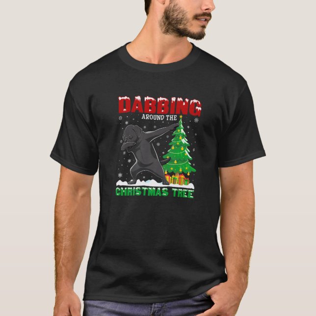 Dabbing Around the Christmas Tree Black Labrador D T-Shirt (Front)