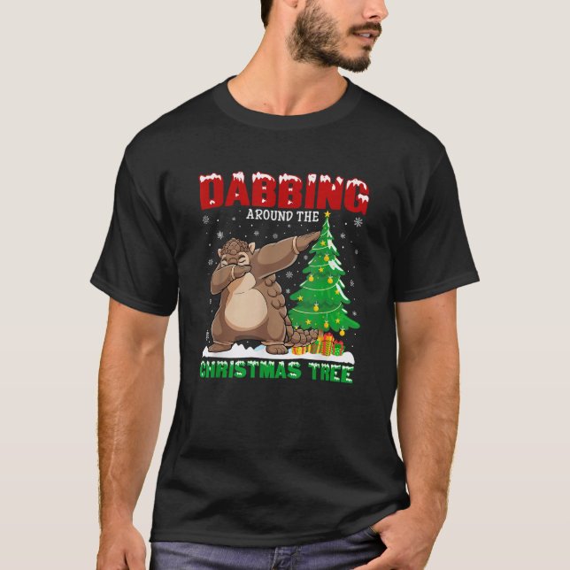 Dabbing Around the Christmas Tree Bobcat Xmas Cost T-Shirt (Front)