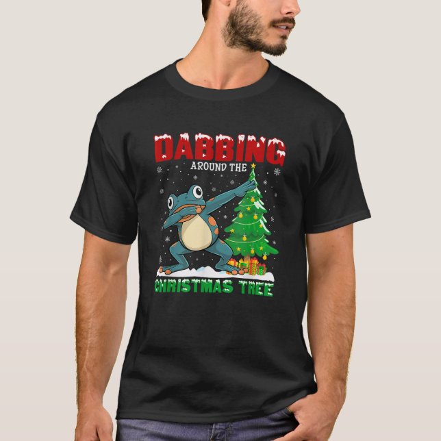 Dabbing Around the Christmas Tree Frog Xmas Costum T-Shirt (Front)