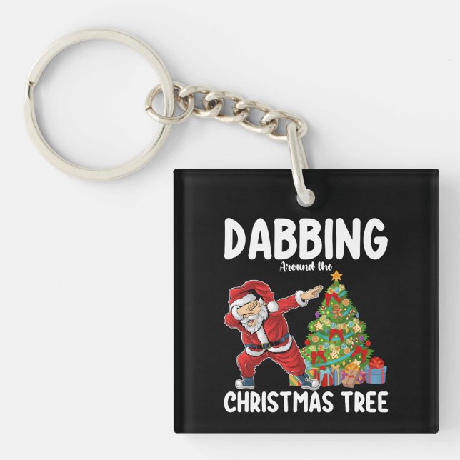 Dabbing Around the Christmas Tree Santa Holiday Key Ring (Front)