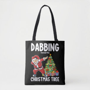 Dabbing Around the Christmas Tree Santa Holiday Tote Bag