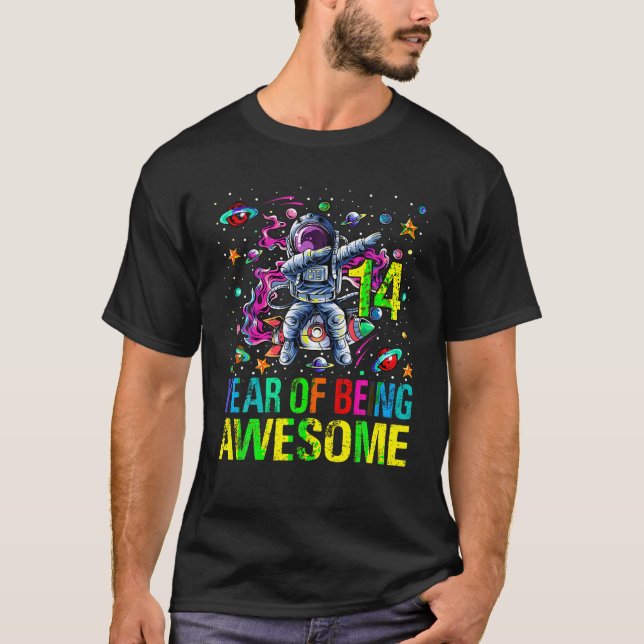 Dabbing Astronaut 14 Years Old Birthday Space 14th T-Shirt (Front)