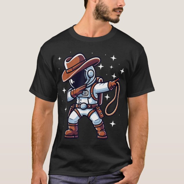 Dabbing Astronaut Cowboy Space Halloween  T-Shirt (Front)
