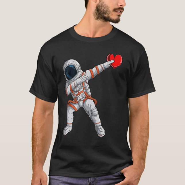 Dabbing Astronaut Heart Valentines Day Funny Kids  T-Shirt (Front)