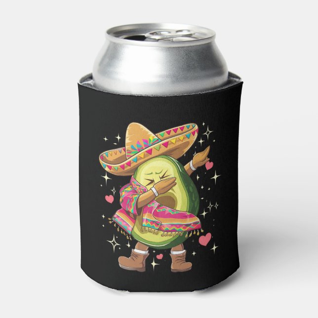 Dabbing Avocado Cinco De Mayo Funny Mexican Poncho Can Cooler (Can Front)