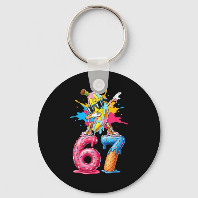 Dabbing Banana 67 Ice Cream Drip Funny Six Seven M Key Ring (Front)