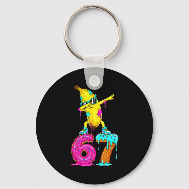 Dabbing Banana 67 Ice Cream Drip Funny Six Seven M Key Ring (Front)