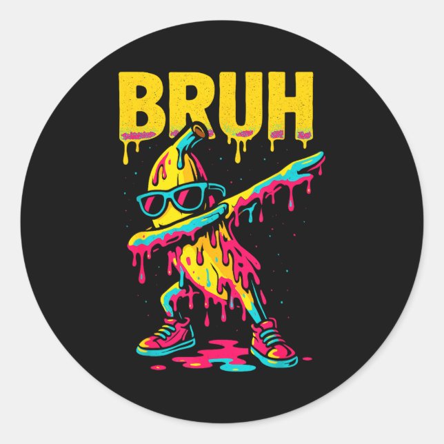 Dabbing Banana Bruh Drip Ice Cream Banana Youth Bo Classic Round Sticker (Front)