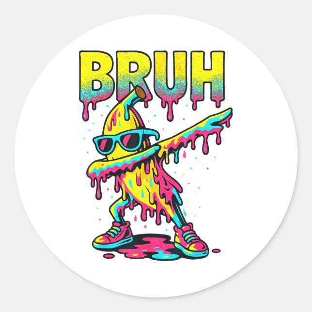 Dabbing Banana Bruh Ice Cream Drip Banana Youth Bo Classic Round Sticker (Front)