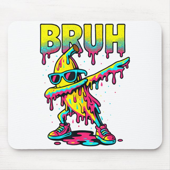Dabbing Banana Bruh Ice Cream Drip Banana Youth Bo Mouse Mat (Front)