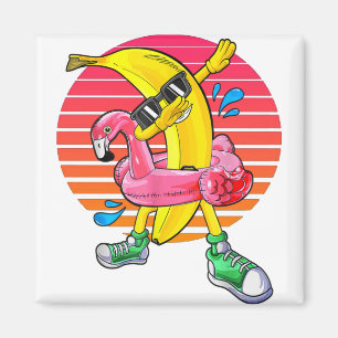 Dabbing Banana Wearing Sunglasses Flamingo Magnet