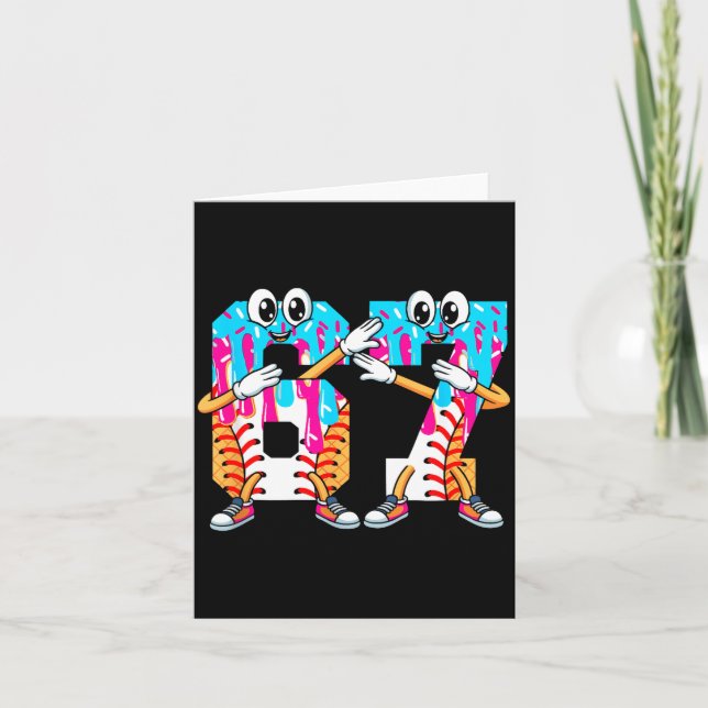 Dabbing Baseball Ice Cream Drip Number 67 Birthday Card (Front)