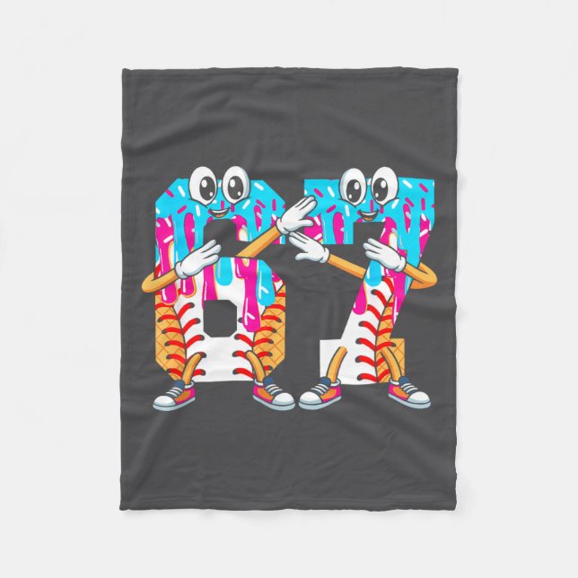 Dabbing Baseball Ice Cream Drip Number 67 Birthday Fleece Blanket (Front)