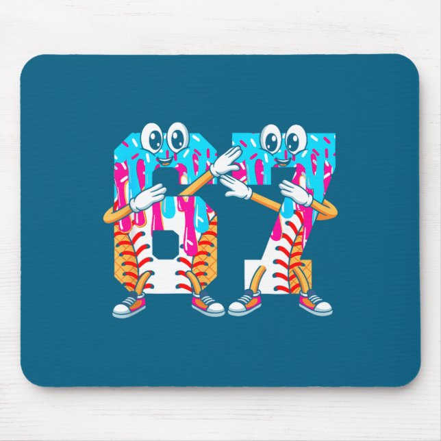 Dabbing Baseball Ice Cream Drip Number 67 Birthday Mouse Mat (Front)