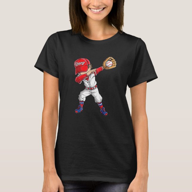 Dabbing Baseball Player Catcher Pitcher  Boys Men  T-Shirt (Front)