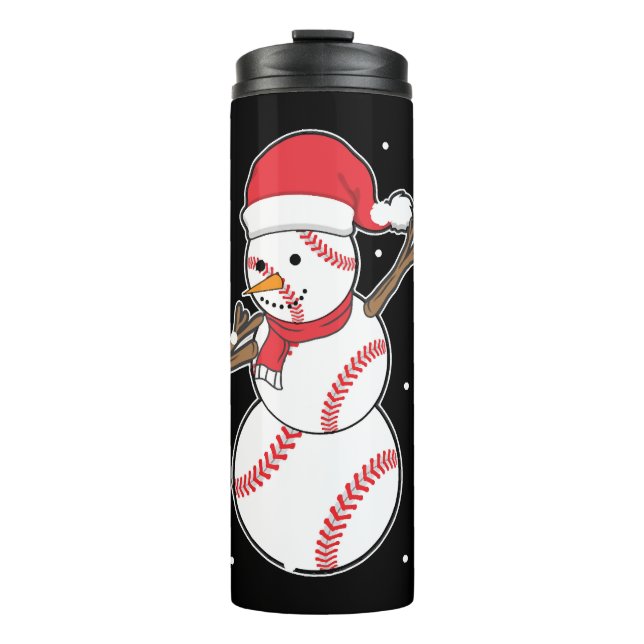 Dabbing Baseball Snowman Christmas Xmas Holiday Thermal Tumbler (Front)