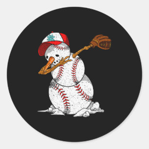 Dabbing Baseball Snowman Snow Christmas Xmas Holid Classic Round Sticker