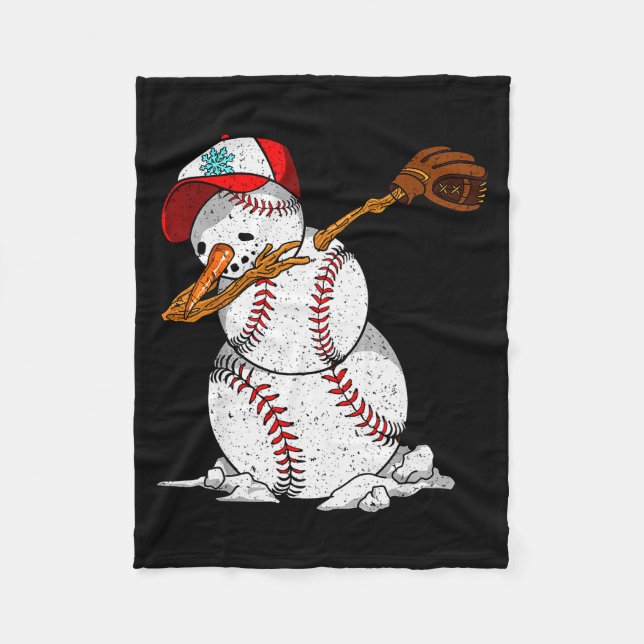 Dabbing Baseball Snowman Snow Christmas Xmas Holid Fleece Blanket (Front)