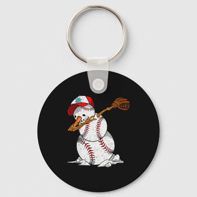 Dabbing Baseball Snowman Snow Christmas Xmas Holid Key Ring (Front)