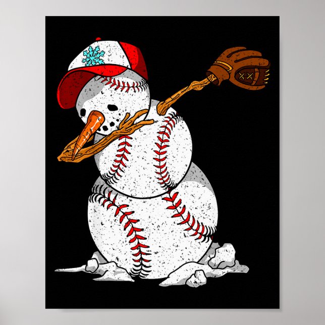 Dabbing Baseball Snowman Snow Christmas Xmas Holid Poster (Front)