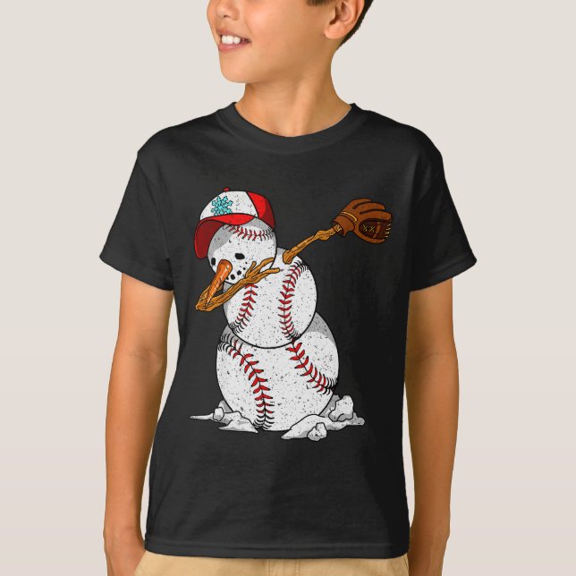 Dabbing Baseball Snowman Snow Christmas Xmas Holid T-Shirt (Front)
