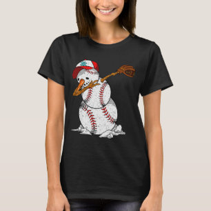 Dabbing Baseball Snowman Snow Christmas Xmas Holid T-Shirt