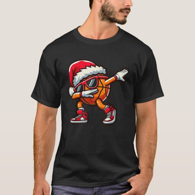 Dabbing Basketball Ball Christmas Funny Toddler Bo T-Shirt (Front)