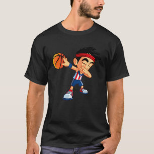 Dabbing Basketball Boy Player Puerto Rico Flag Fun T-Shirt