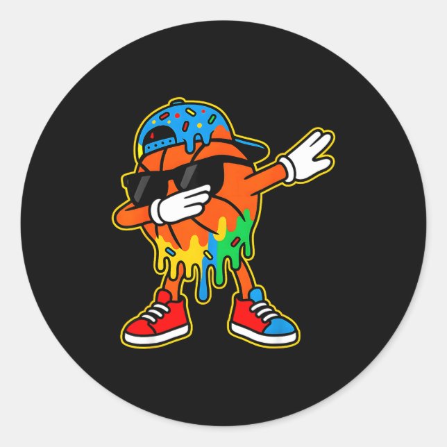 Dabbing Basketball Ice Cream Drip Boys Basketball  Classic Round Sticker (Front)
