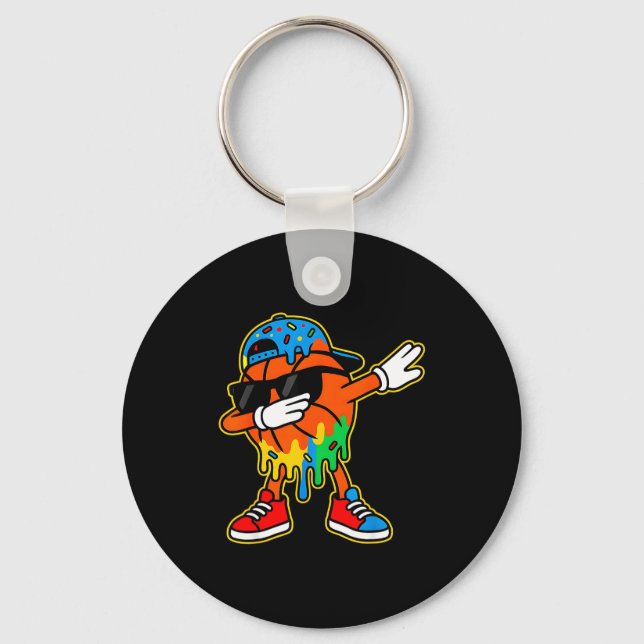Dabbing Basketball Ice Cream Drip Boys Basketball  Key Ring (Front)