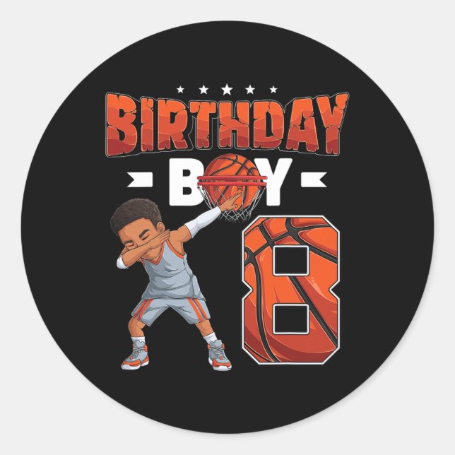 Dabbing Basketball player 8 Years Old Boy 8th Birt Classic Round Sticker (Front)