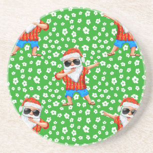 Dabbing Beach Santa Claus in a Aloha Shirt Tropica Coaster