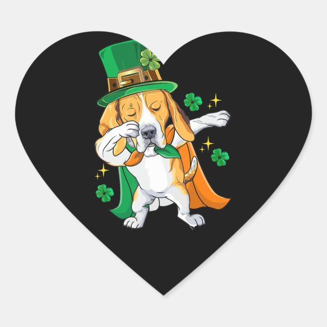 Dabbing Beagle Leprechaun St Patricks Day Gift Heart Sticker (Front)