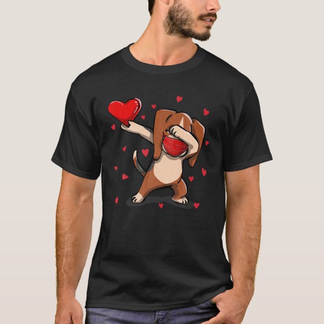 Dabbing Beagle With Face Mask Funny Valentine's Da T-Shirt (Front)