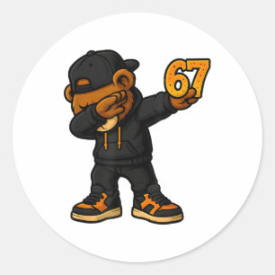 Dabbing Bear 67 Meme Funny Brainrot Hip Hop Kids B Classic Round Sticker