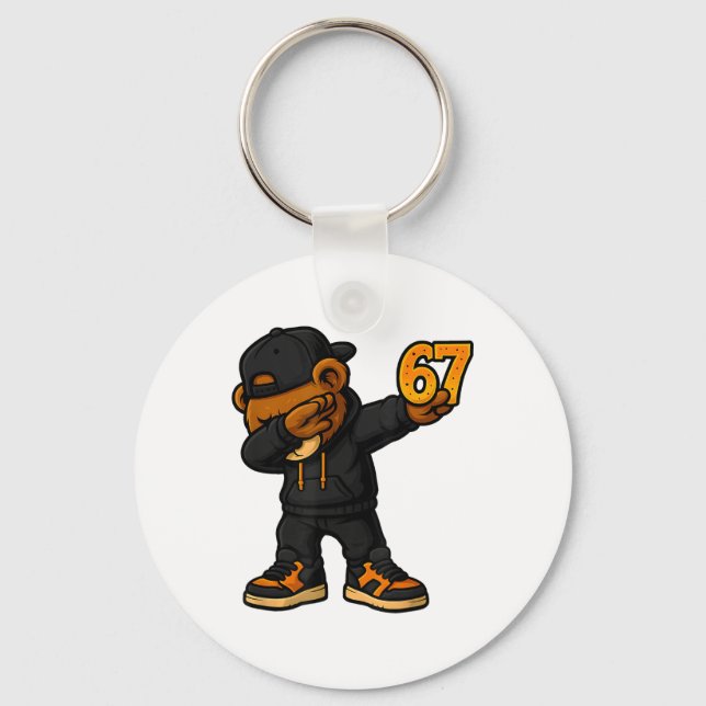 Dabbing Bear 67 Meme Funny Brainrot Hip Hop Kids B Key Ring (Front)