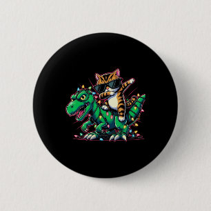 Dabbing Bengal Cat On Xmas Lights Dinosaur T Rex K 6 Cm Round Badge