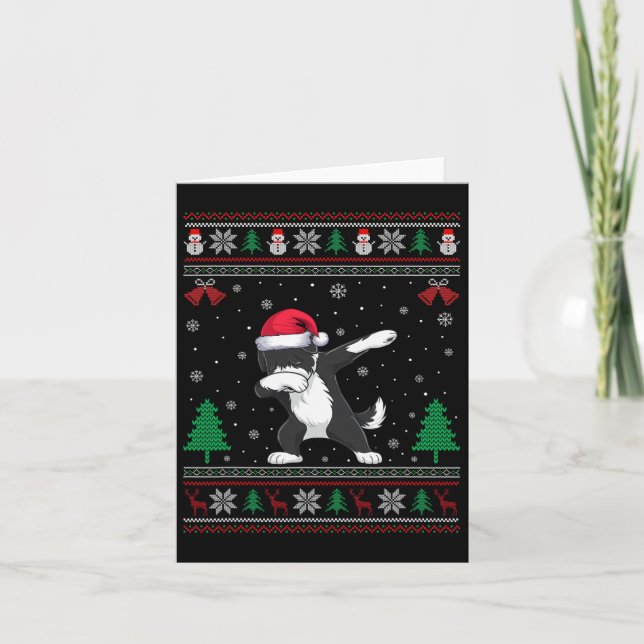 Dabbing Bernedoodle Dog Santa Hat Boys Girls Kids  Card (Front)