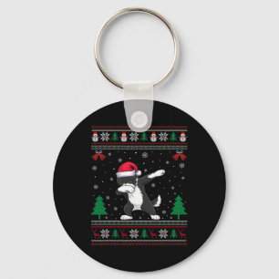Dabbing Bernedoodle Dog Santa Hat Boys Girls Kids Key Ring