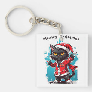 Dabbing Black Cat: Meowy Christmas Festivities Key Ring